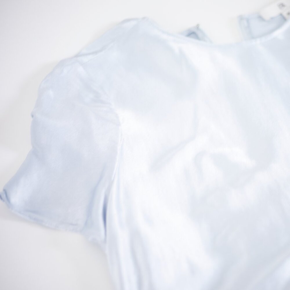 Satin Mini Dress Medium w/ Pockets Banana Republic Aurelia Light Blue - Picture 6 of 8